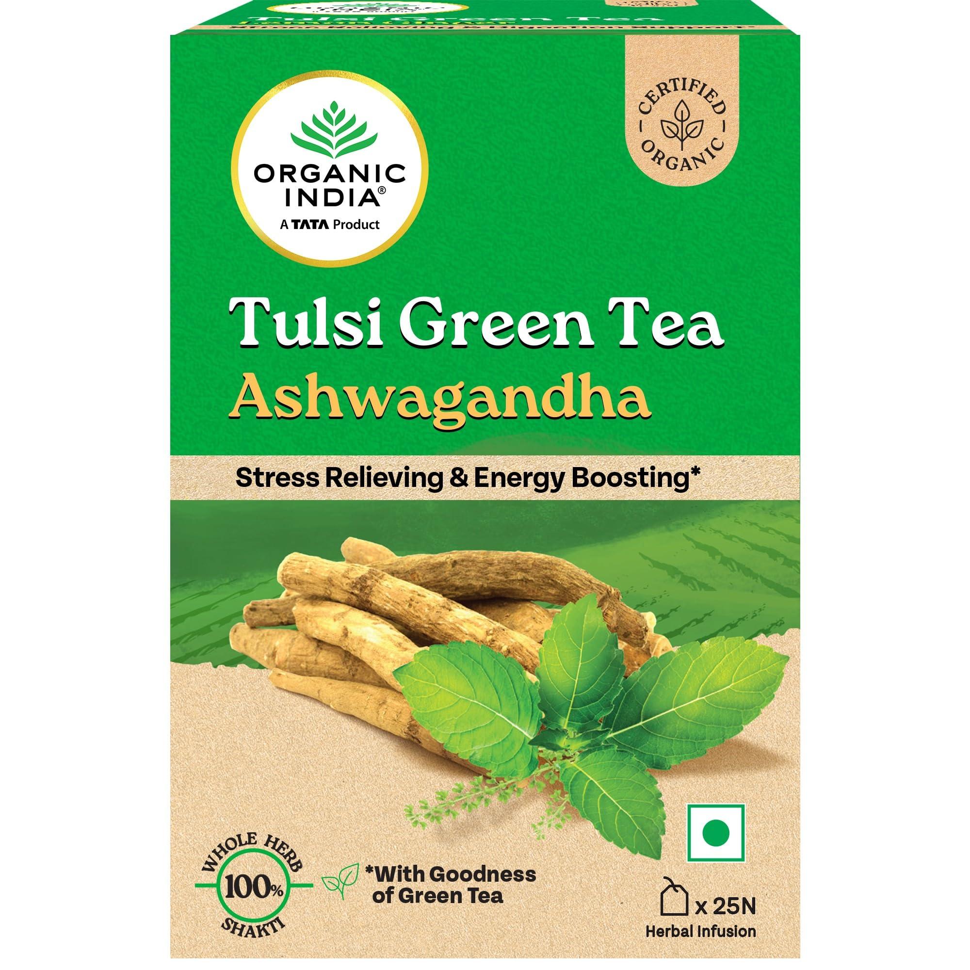 Organic India_ARIPL Organic India Tulsi Green Tea Ashwagandha - 25 Tea Bag (Pack of 1)