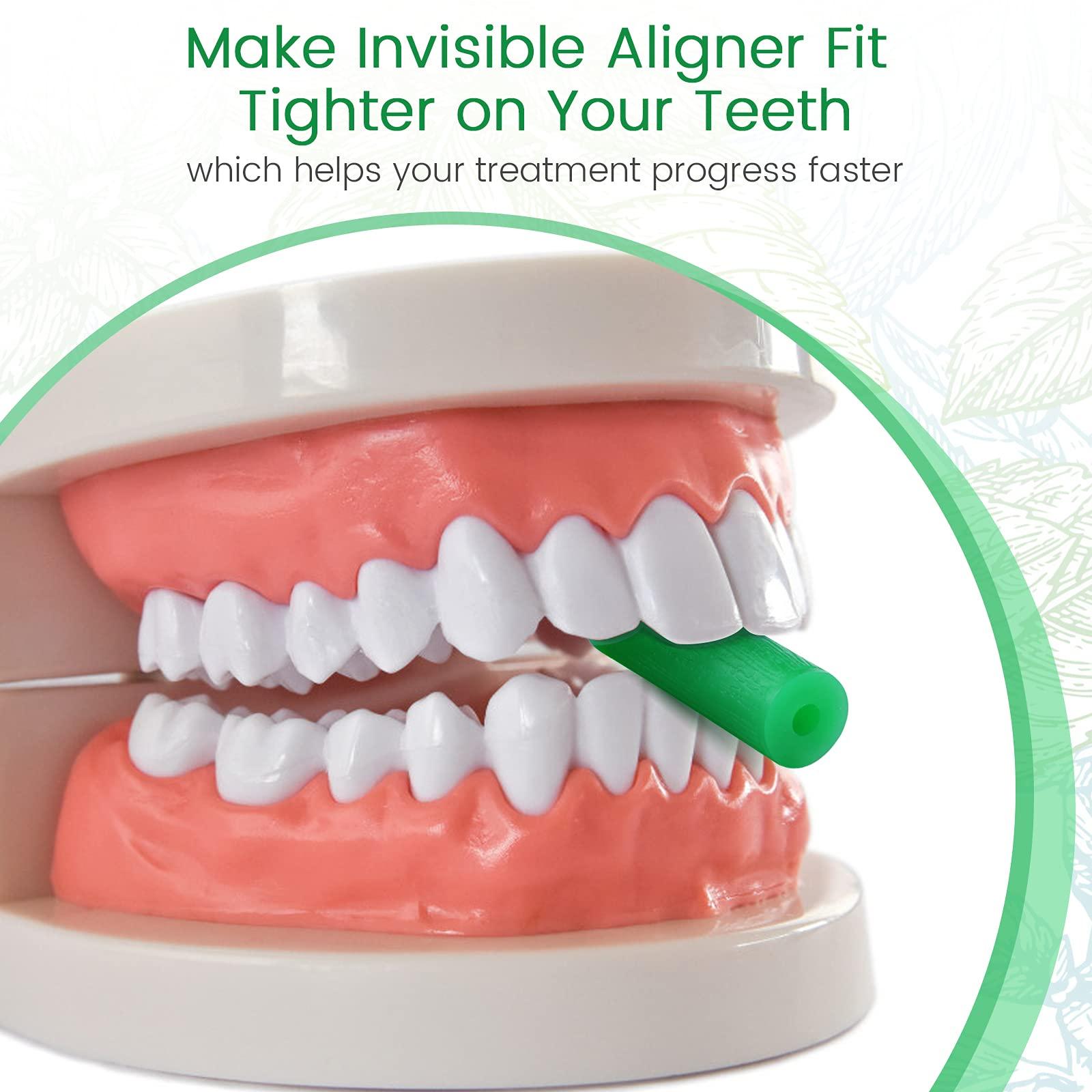 melonsun Aligner Chewies for Invisalign Aligners Mint Scented (20 Pcs Green) and Aligner Removal Tool (2 Pcs Pink)