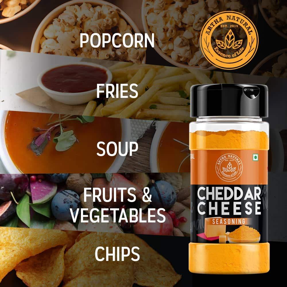 ARTHA NATURAL Artha Natural - Popcorn Seasoning Combo - Cheddar Cheese Seasoning, Butter Onion, Cheese Tomato, Popcorn Masala, Peri Peri Masala [For PopCorn Seasoning, Nachos, Sprinkle on French Fries] - 200g each (1000g)