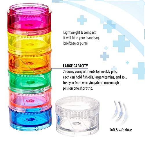 Deke Home 2 Pack Rainbow 7 Day Stackable Pill Organizer case Tower Box Medicine Planner Small case (Seven Day Weekly Travel Container) Medication, Vitamin Holder Organizer Pillbox Dispenser. Daily Organizers