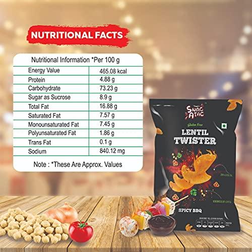 Snac Atac Lentil Twister Spicy BBQ Gluten Free Protein Packed - 360g (Pack of 4)