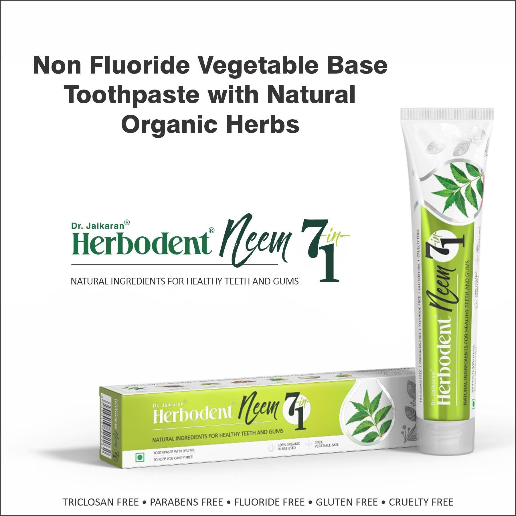 Herbodent Herbodent NEEM 7 in 1 Toothpaste - 185g Pack of 4 | Organic Herbs - Neem, Black Seed & Xylitol for Anti Cavity -Cardamom & Mint for Taste & Freshness-Baking Soda for Excellent Cleaning