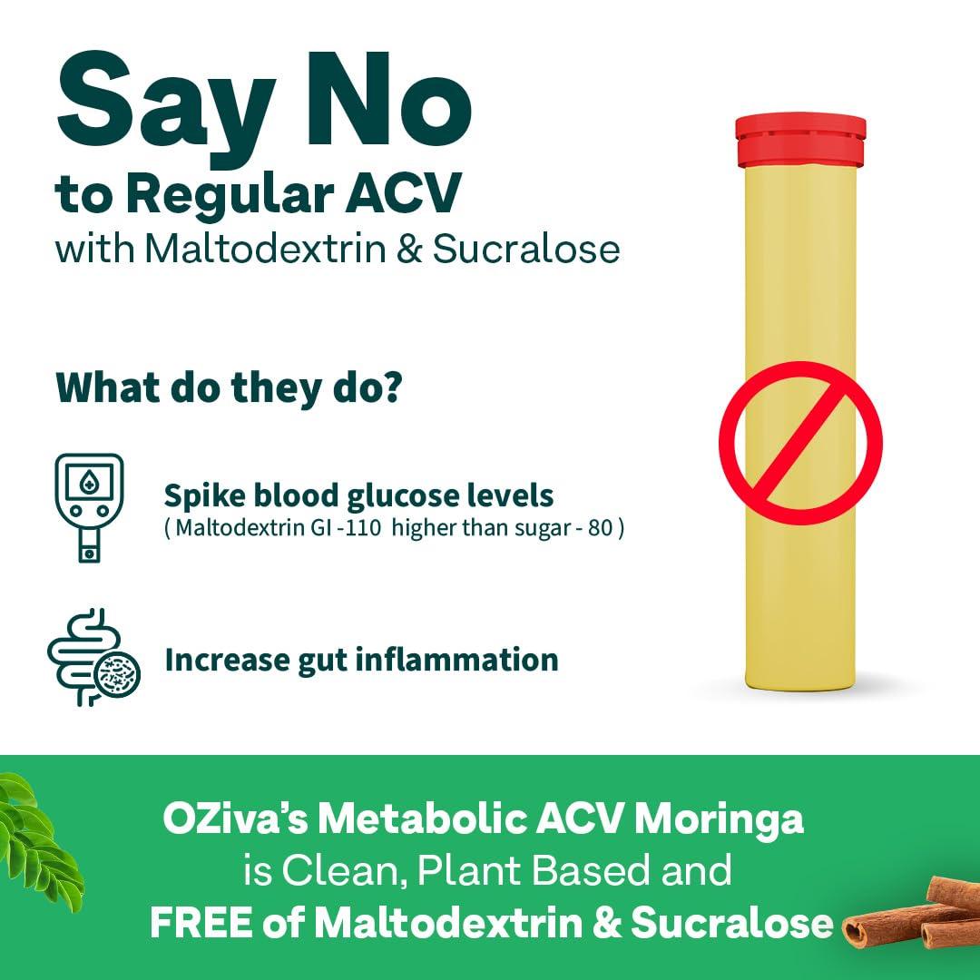 OZiva OZiva ACV Moringa | Control Cravings I Apple Cider Vinegar, Cinnamon, Guggul I No Maltodextrin & No Added Sugar I 15 Effervescent Tablets - Green Apple, Pack of 8 (120 Tablets)