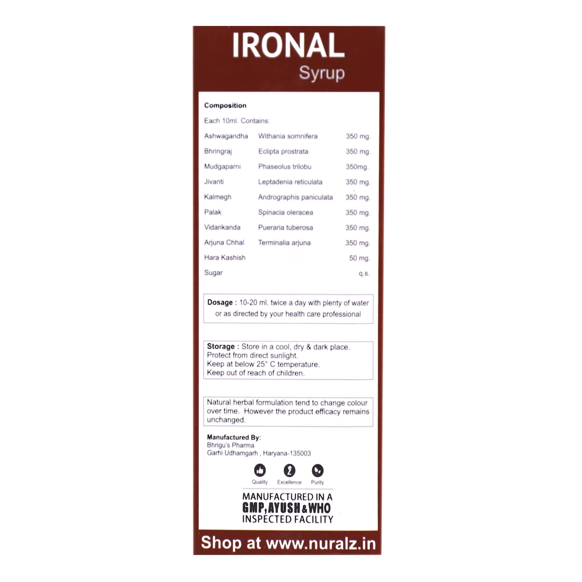 Nuralz Nuralz Ironal Syrup - Iron Tonic, Haemoglobin, Red Blood Cells, Tiredness & Fatigue (200 ml)