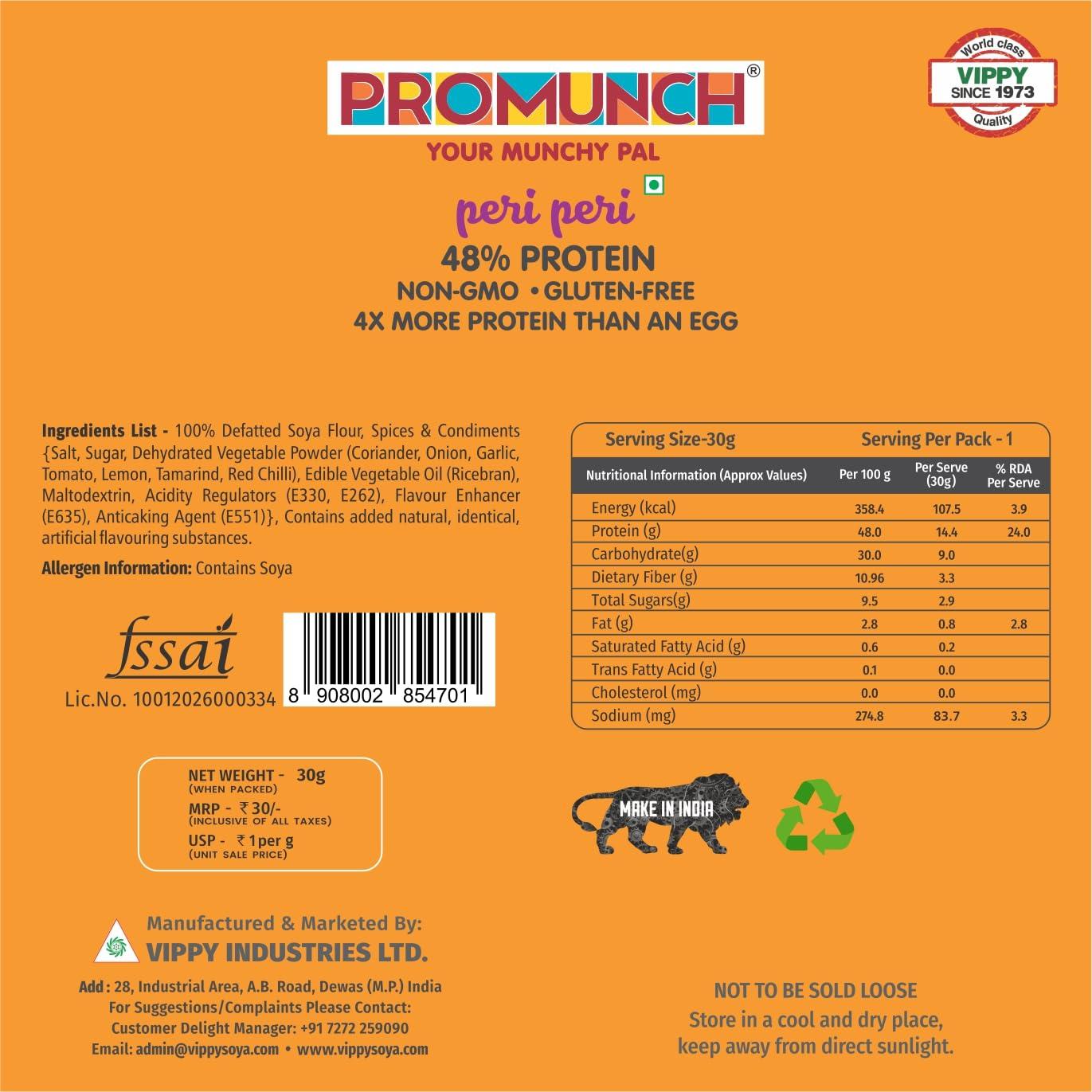 PROMUNCH PROMUNCH Roasted Soya Snack | High-Protein | Healthy | Gluten-Free (Tangy Pudina-3,Peri Peri-3,Noodle Masala-3) 30 gm Each