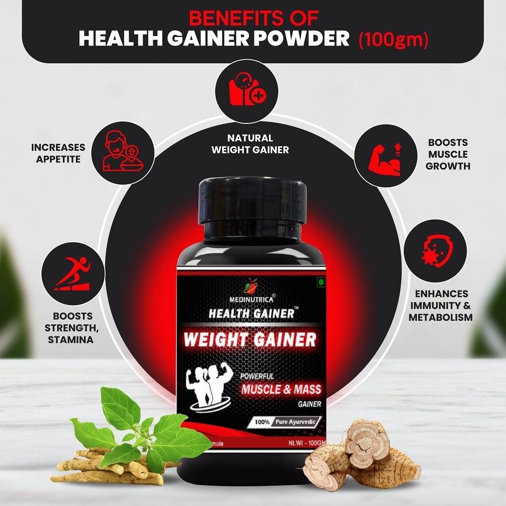 MEDINUTRICA Medinutrica Ayurvedic Weight & Muscle Gainer Powder | Improved Stamina & Strength- 100gm