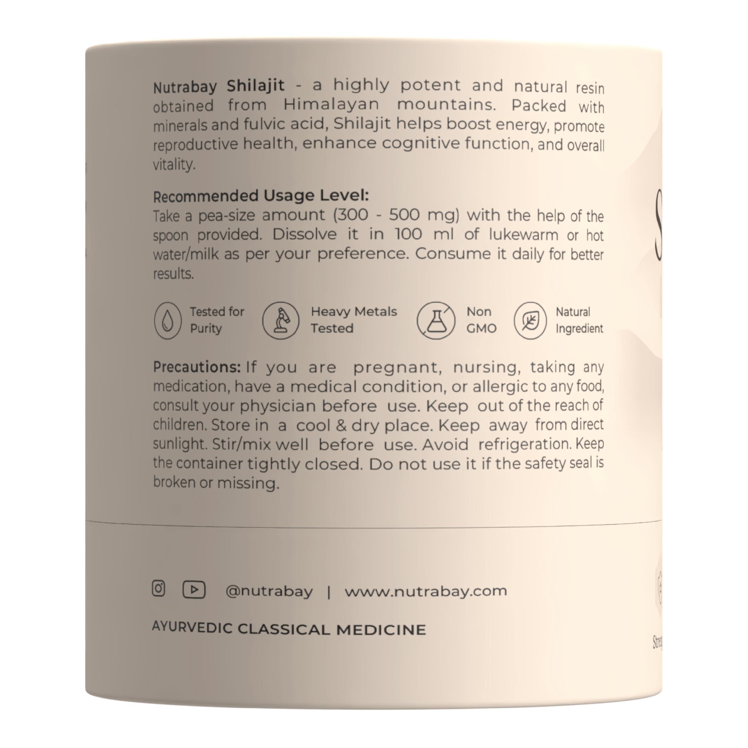 Nutrabay Nutrabay Shudh Himalayan Shilajit Resin from High Altitude | Extracted using Water | Strength, Stamina, & Power | Premium Ayurvedic Supplement - 20 gm