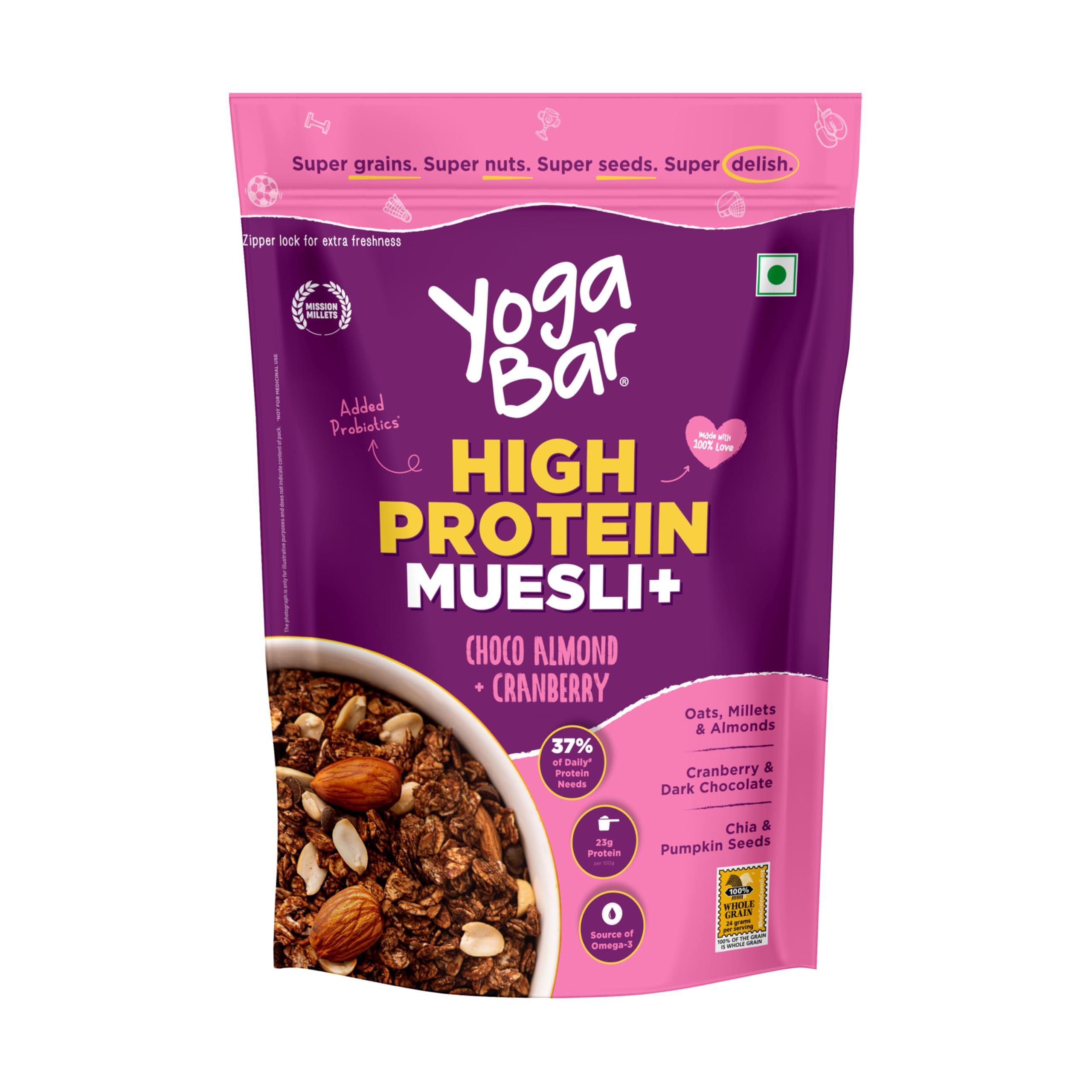 Yogabar Yogabar Super High Protein Muesli 850g | 27g Protein | With Probiotics and Whey | No Refined Sugar | Easy on gut | Choco Almond | Protein Snack | High Fiber Food | Breakfast Cereal