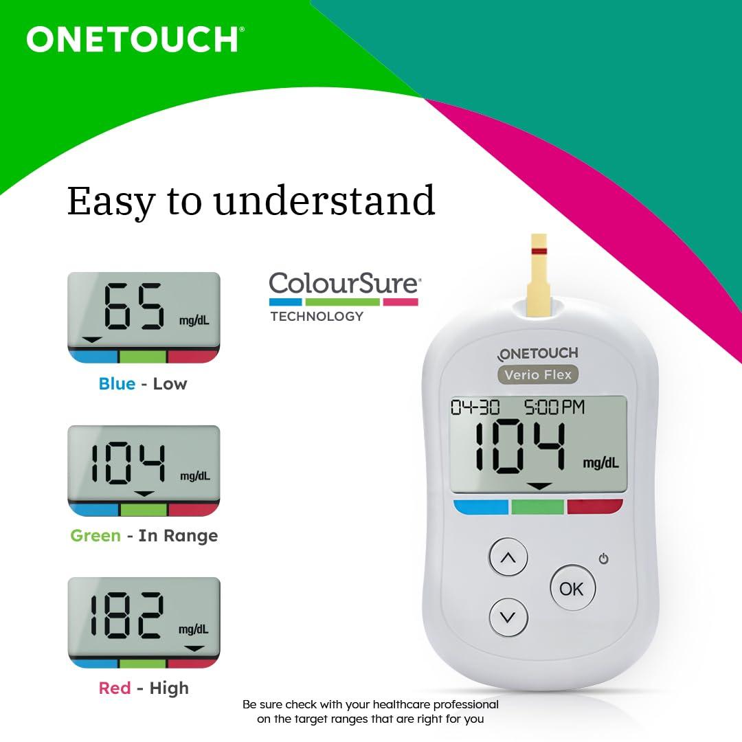 OneTouch OneTouch Verio Flex glucometer with 50 Test Strips | Sync your results with OneTouch Reveal mobile app| Simple & accurate testing of blood sugar | Includes 10 Sterile Lancets + 1 Lancing device