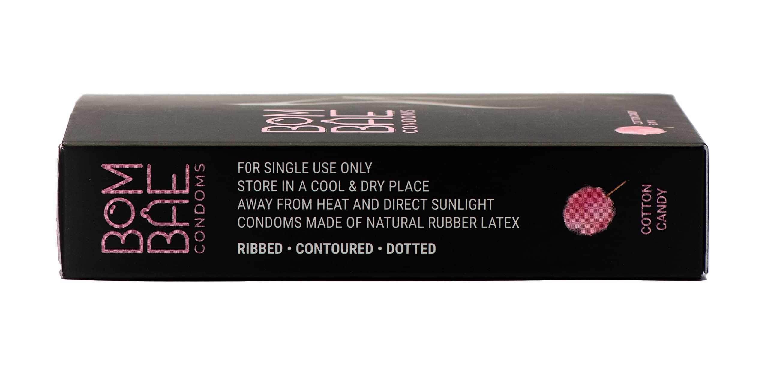 BOMBAE BOMBAE condoms Cotton Candy 3 in 1, Pack of 10 condoms for men family pack flavour Combo Pack of 10 (10 pieces per pack) 100 dotted condom combo pack offer men extra dotted, ribbed