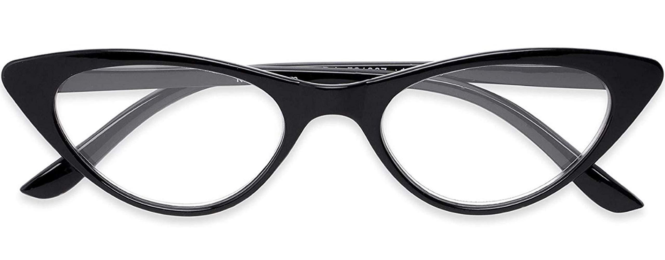 Readers Readers The Brit Cat Eye Reading Glasses Full Frame Readers for Women +1.75 Black (1 Microfiber Cleaning Pouch Included)