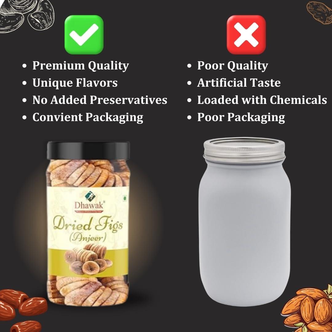 DHAWAK Dhawak Dried Figs Afghani Anjeer 500 gm Afghani Anjeer Big Size |Figs Dry Fruits Anjir (Dried Figs) Dry Fruits for Body Mass Loss, [Jar Pack]