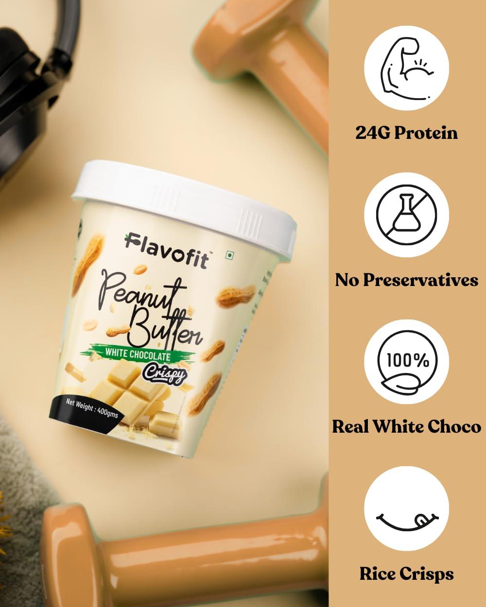 Flavofit Flavofit Crispy White Chocolate Peanut Butter 500g | 24g Protein | Healthy & tasty | Vegan | Cholesterol & Trans fat free
