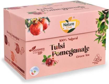 Nature Chai Nature Chai Tulsi Pomegranate Green Tea (20 Pyramid tea bags) +1 free Assorted Pack (8 Pyramid tea bags)