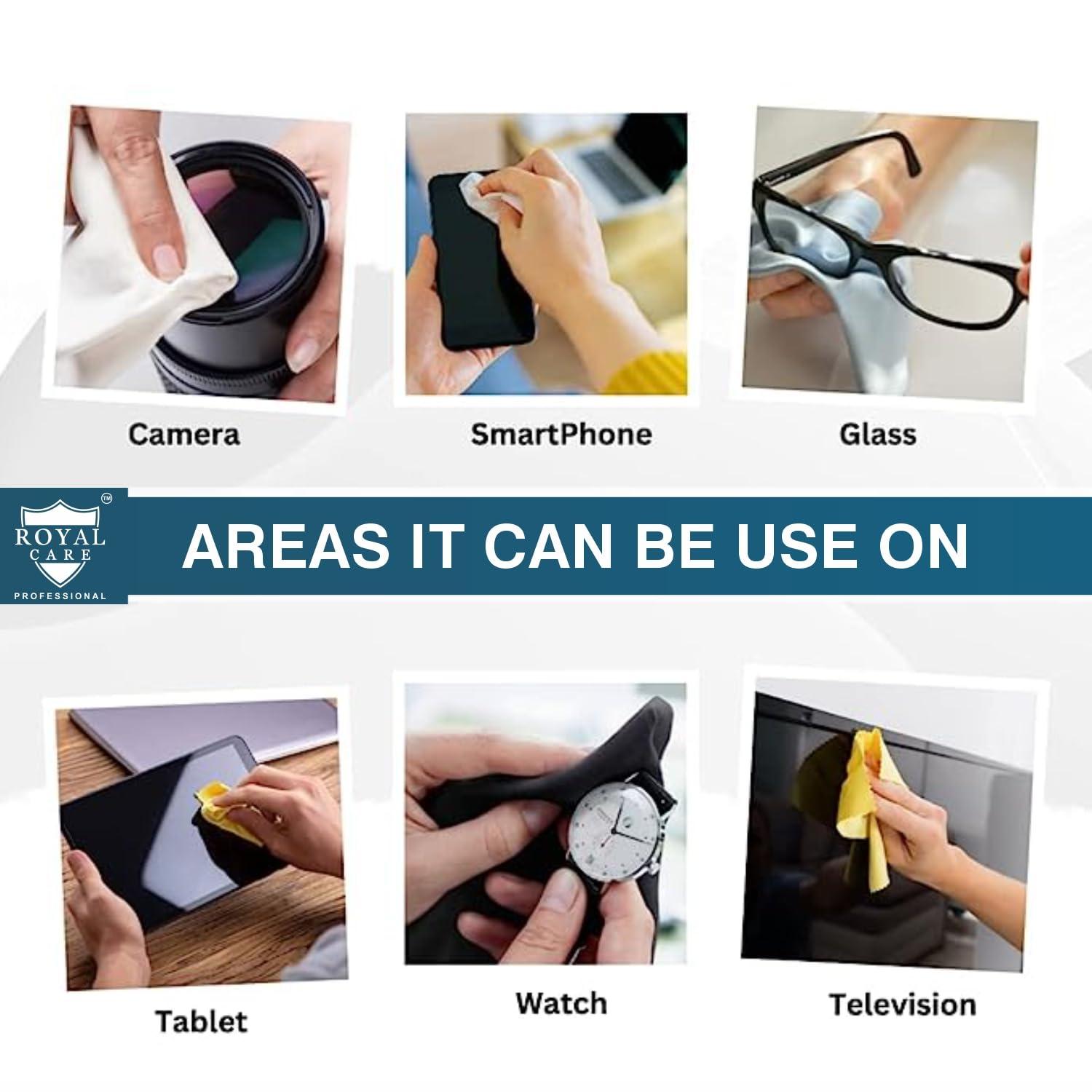 ROYAL CARE PROFESSIONAL Royal Care Lens Cleaner Spray 100 ML Pack Kit Professional Lens Cleaner Spray with Microfiber Cloths Best for Eyeglasses, Cameras, and Lenses - Safely Cleans Fingerprints, Dust, Oil (Pack of 6)