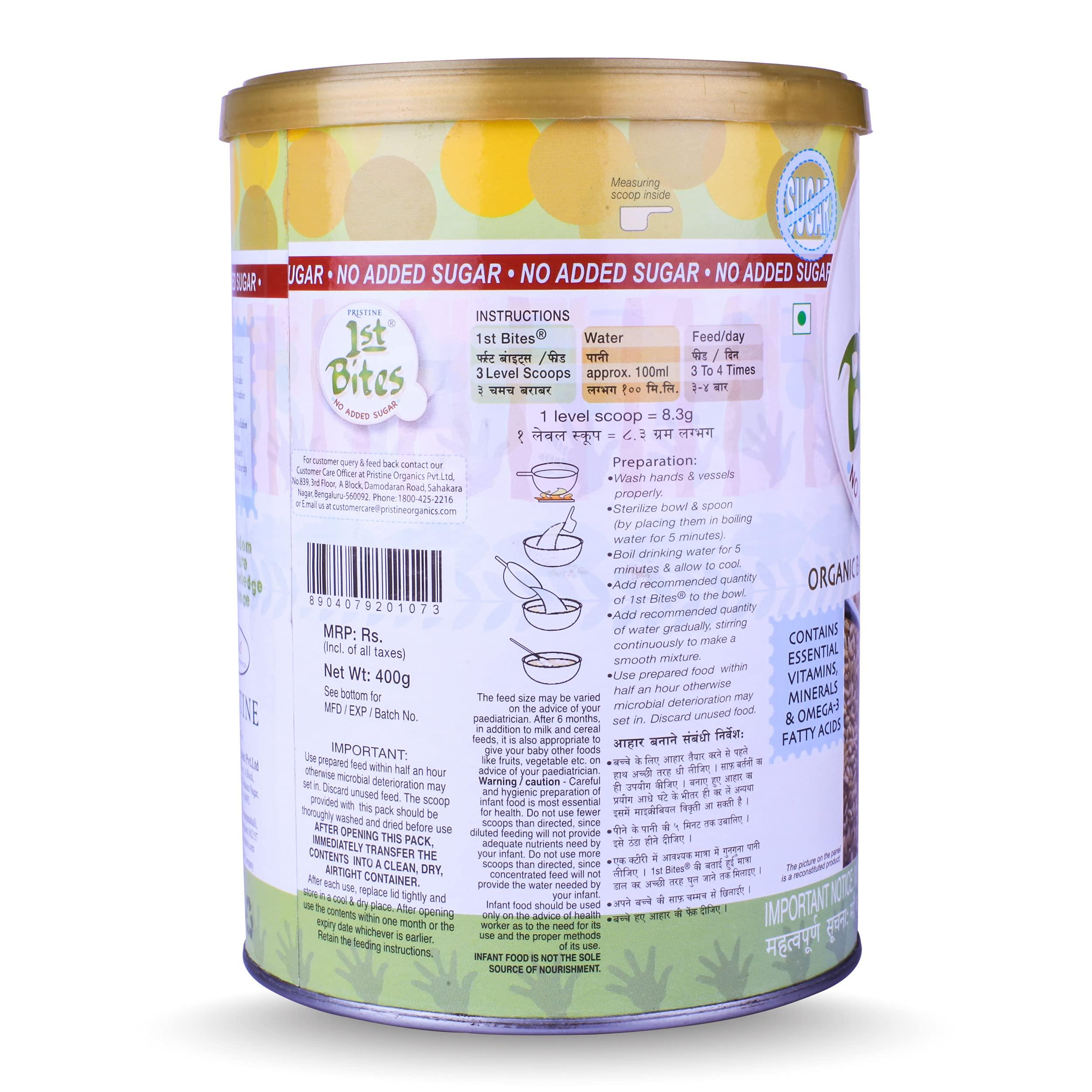 Pristine Pristine 1st BITES Baby Cereal 400g | Baby Food (6-24 Months) Stage-1, 100% Organic Wheat (No Added Sugar) | Infant Food