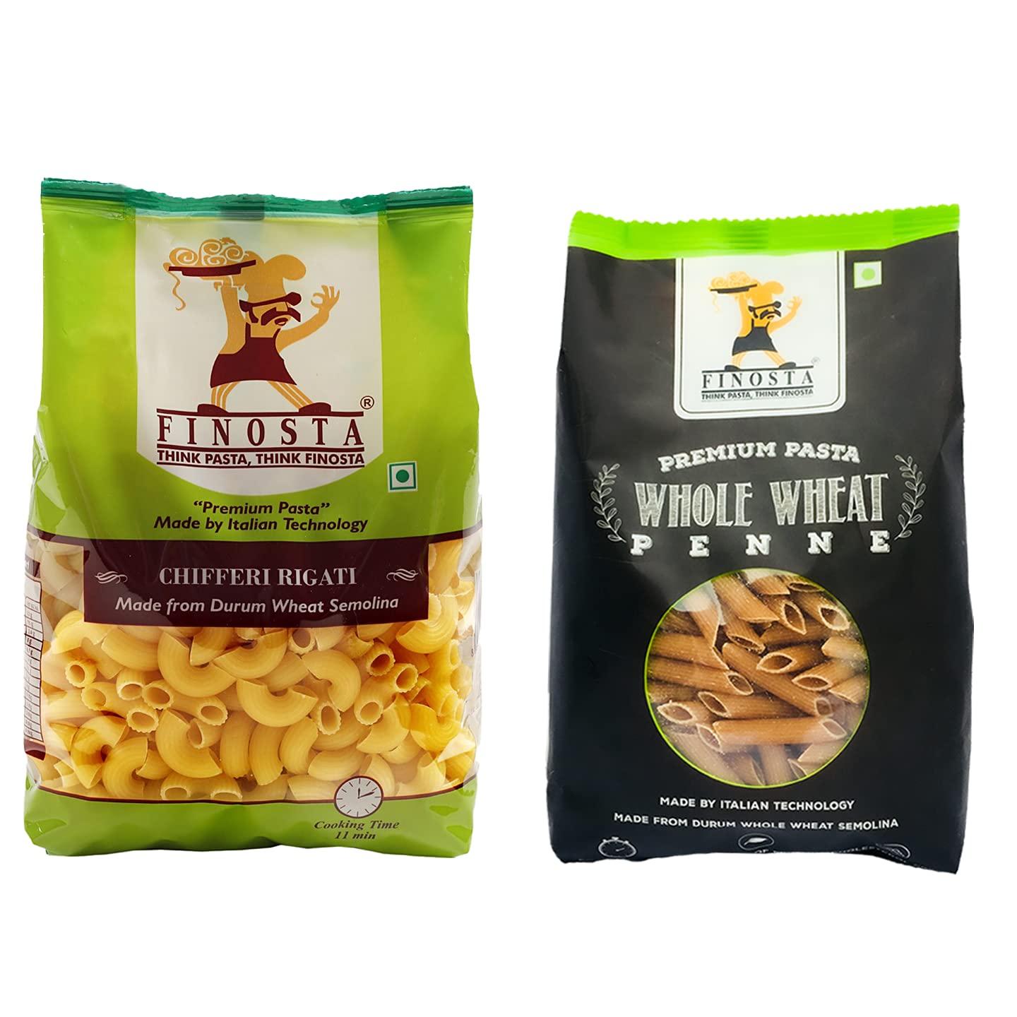 Finosta Finosta Whole Wheat Penne Pasta, 500gm with Chifferi Rigati Pasta 500 Gram , Combo Pack