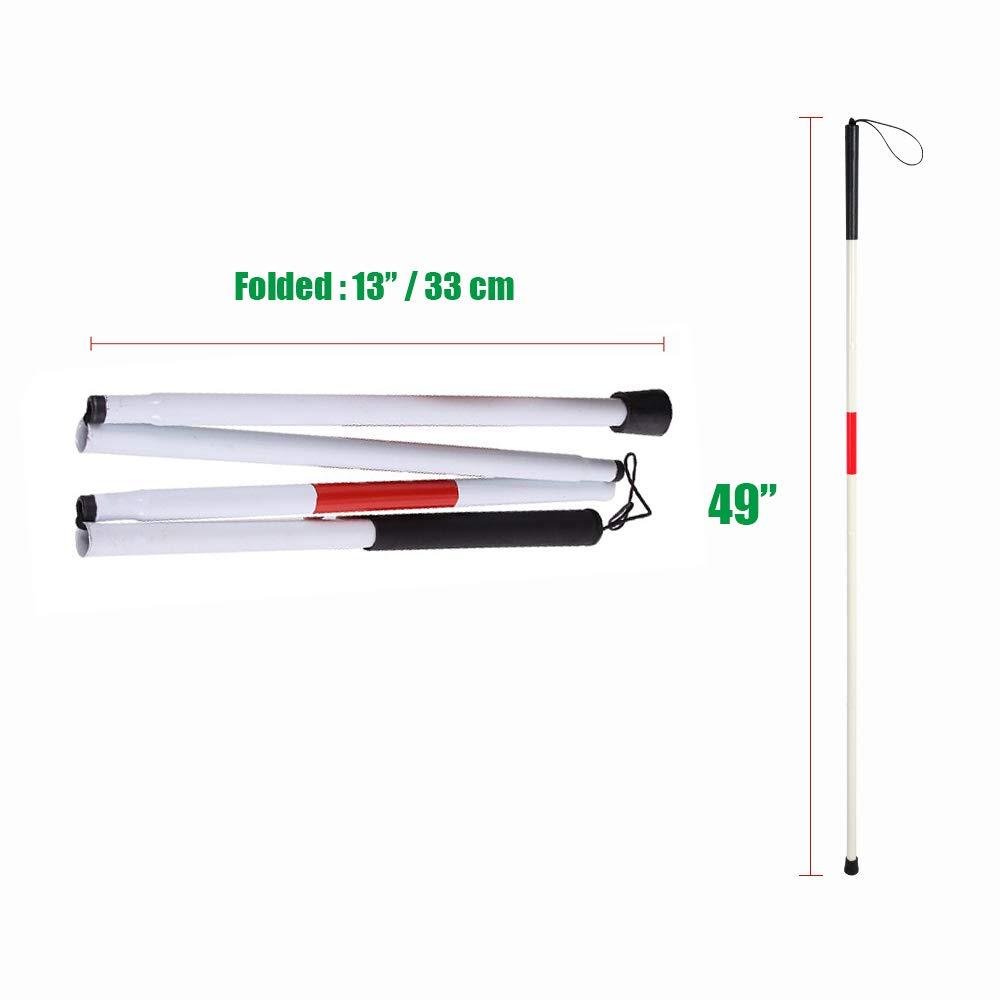 Mybow Mybow Folding Blind Walking Stick White Cane for The Blind Person Mobility Guide Cane Reflective Red - 49 inch Collapsible Aluminum Canes Equipment for Blind People and Vision Impaired