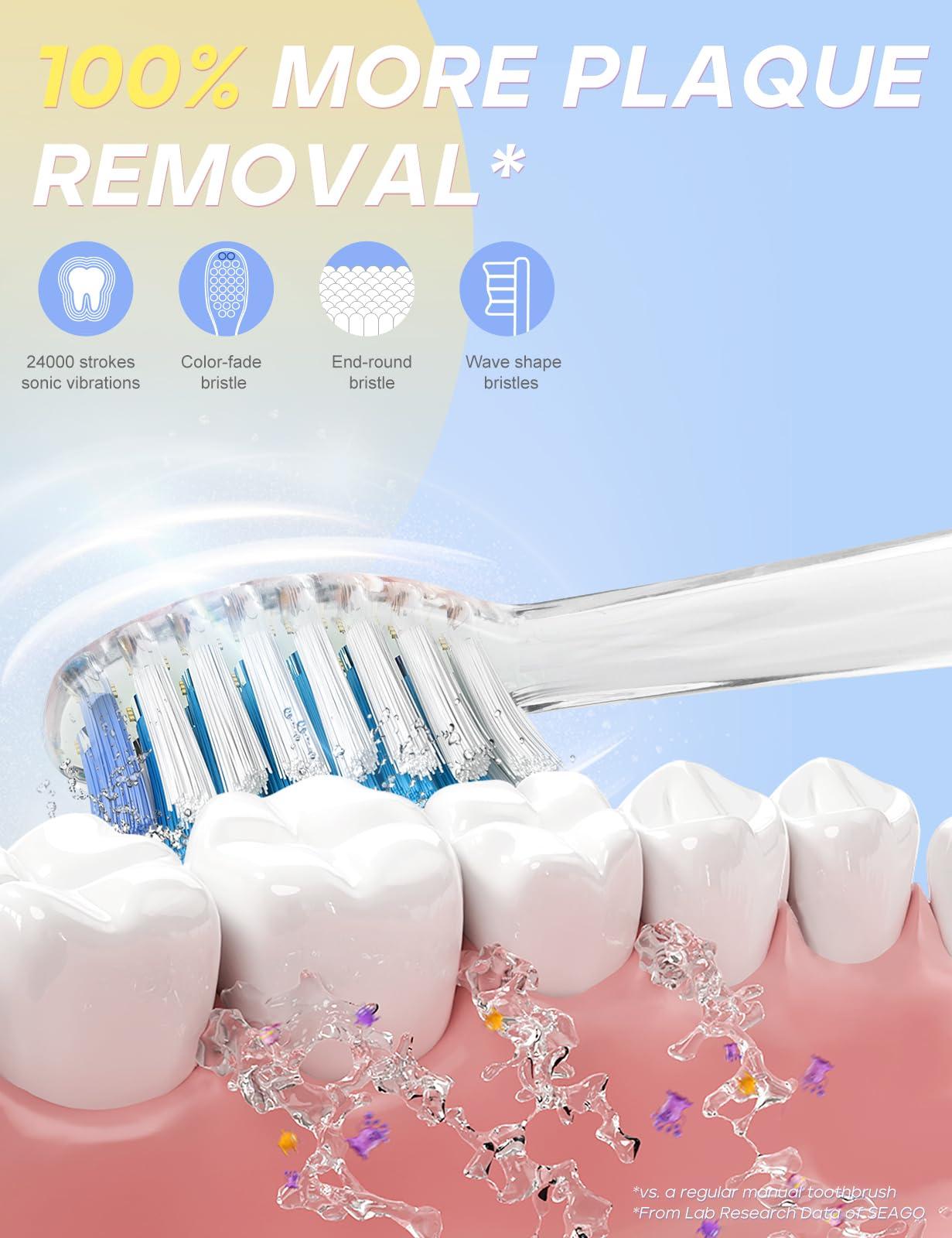 seago Seago Kids Electric Toothbrush, Sonic Battery Power Toothbrushes Toddler Electric Toothbrush with 8 Replacement Brush Heads, Rainbow LED Light for Junior Boys and Girls Ages 3+