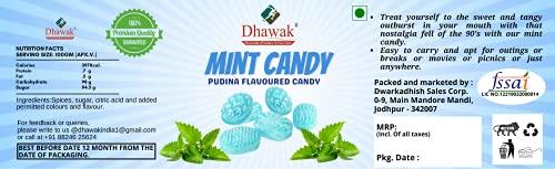 DHAWAK Dhawak Mint Candy 300 gms |Mint Flavoured Candy| Pudina Flavour Candy [Jar Pack]