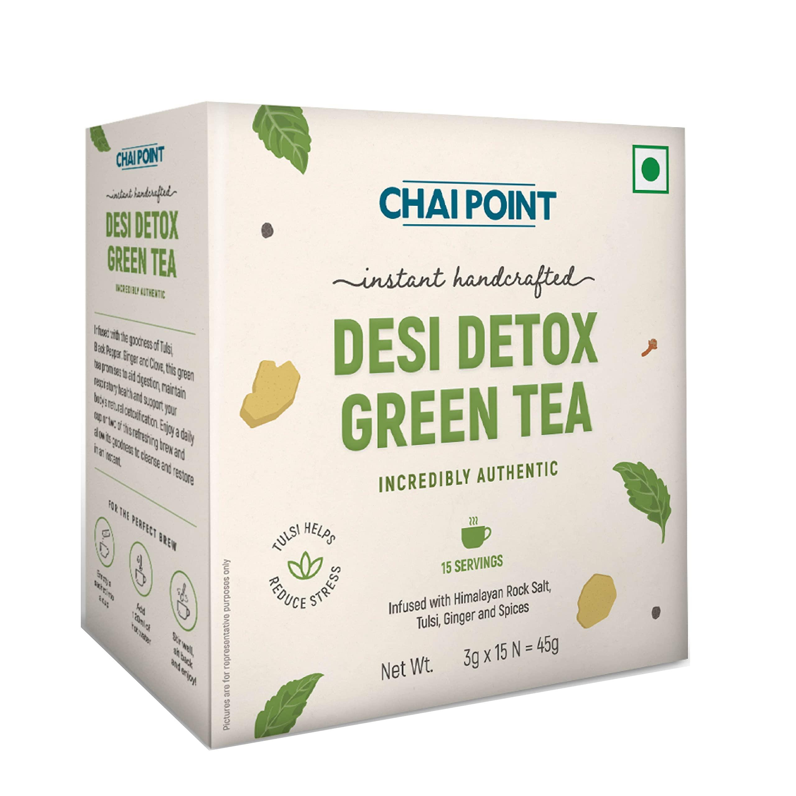 CHAI POINT Chai Point Desi Detox Green Tea | 15 Sachets | Instant Tea | 100% Natural Ingredients
