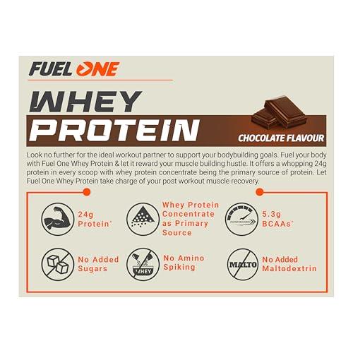 MuscleBlaze FUELONE Whey Protein (Chocolate, 1kg / 2.2lbs) with Shaker, 650ml | Combo Pack | 24g Protein | 5.29g BCAA, 4.2g Glutamic Acid