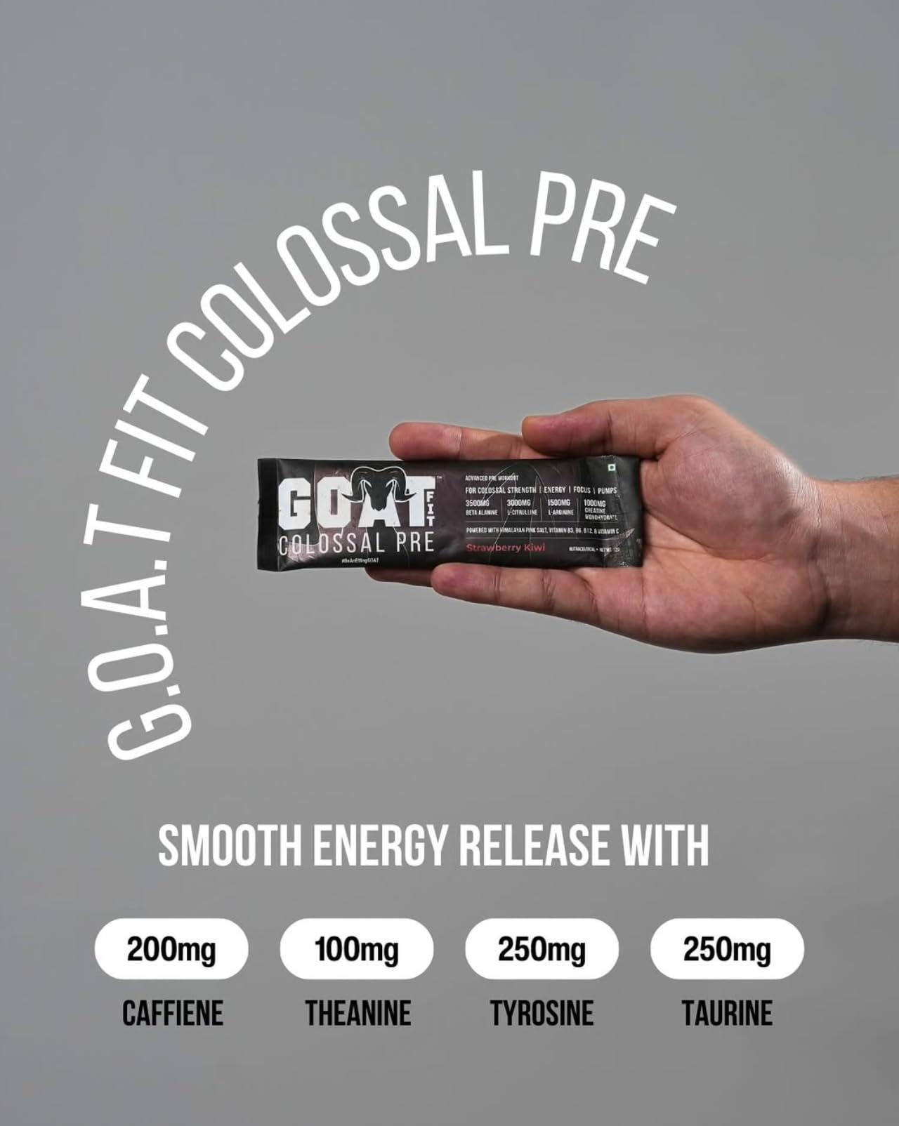 G.O.A.T Fit G.O.A.T Fit Colossal Pre | PreWorkout Powder (Spicy Guava, 12gm - Single Serving) 200mg Caffeine 3.5g Beta-Alanine 3g Citrulline 1.5g Arginine 1g Creatine with Himalayan Pink Salt