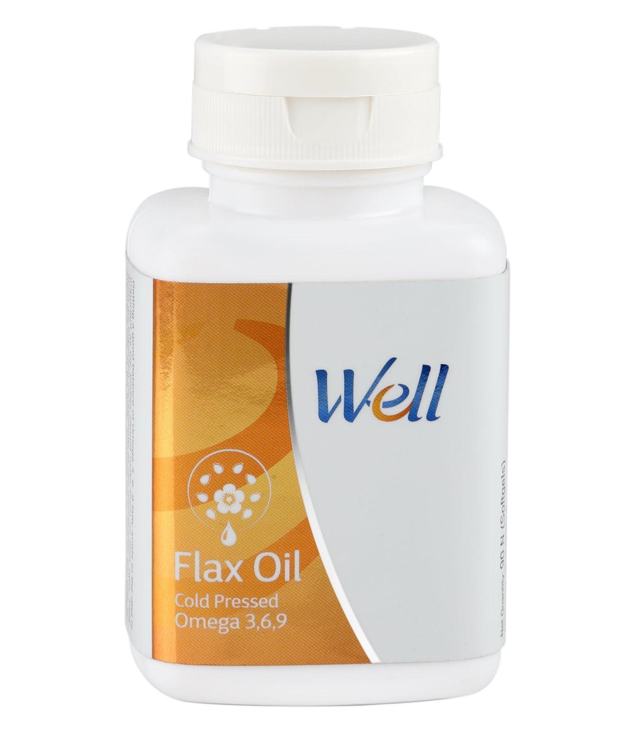 Generic Well Flax Oil 90 Softgels source of Omega 3, 6 and 9 fatty acids