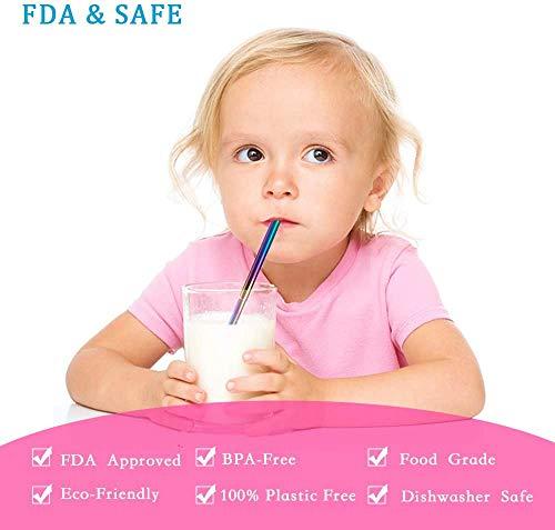 IKTU Iktu Telescopic Reusable Straws, Portable Stainless Steel Drinking Straw with Cleaning Brush and Storage Case, Folding Metal Straw for Travel, Home and Office (Silver + Rainbow)