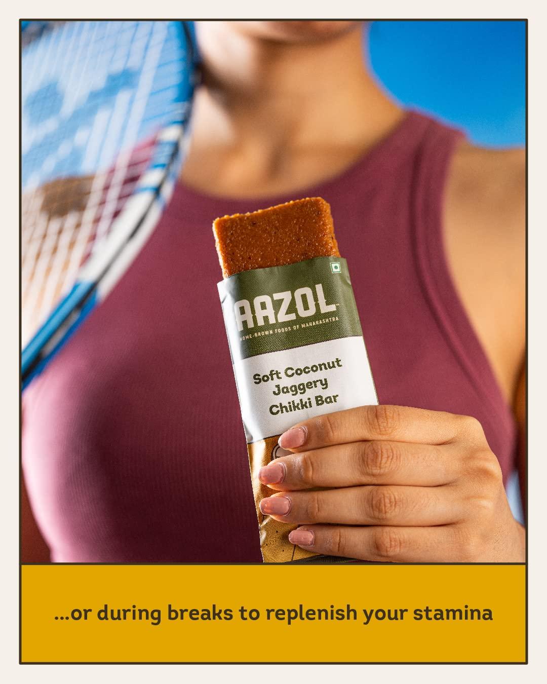 AAZOL Aazol Soft Coconut Jaggery Chikki Bar (Pack of 9) | High-energy Snacks Bar | Contains Nutritious Coconut and Mineral-rich Liquid Jaggery | Soft Crumbly Texture | No Refined Sugar or Preservatives