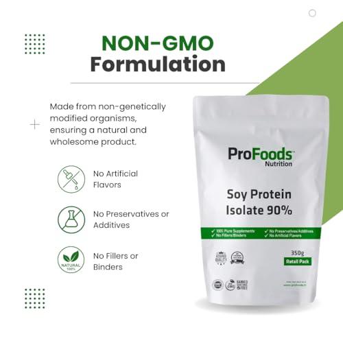 ProFoods Profoods Soy Protein Isolate 90% Powder (350 Grams) | Unflavoured | Vegan Protein Source | 90g of Protein Per 100g | Non-GMO