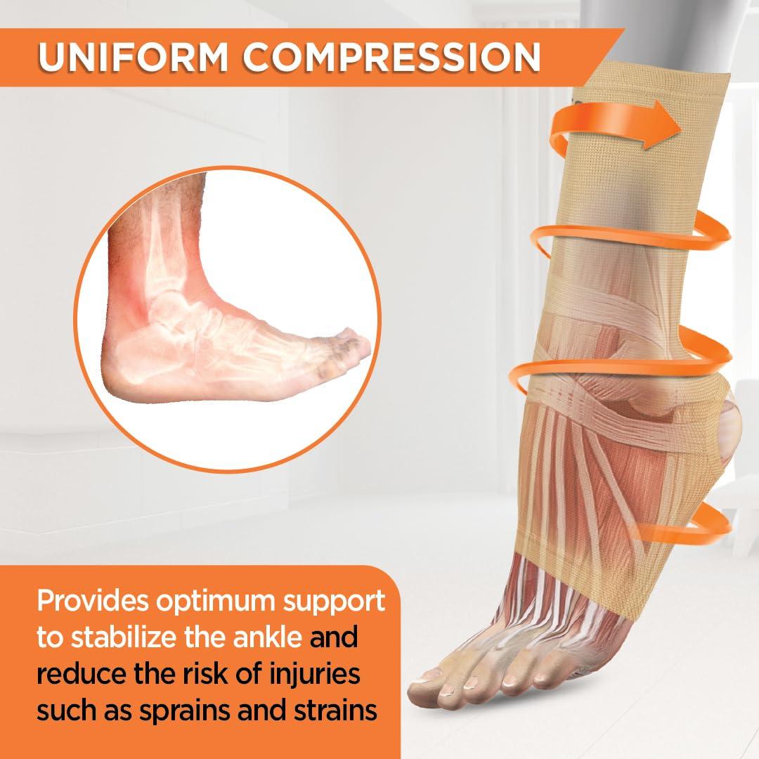 Vissco Vissco Anklet, Ankle Support for Injured Ankles, Arthritic Pain, Swelling, Stiff Joints, Pain Reliever for Strained or Sprained Ankles - Large (Beige)