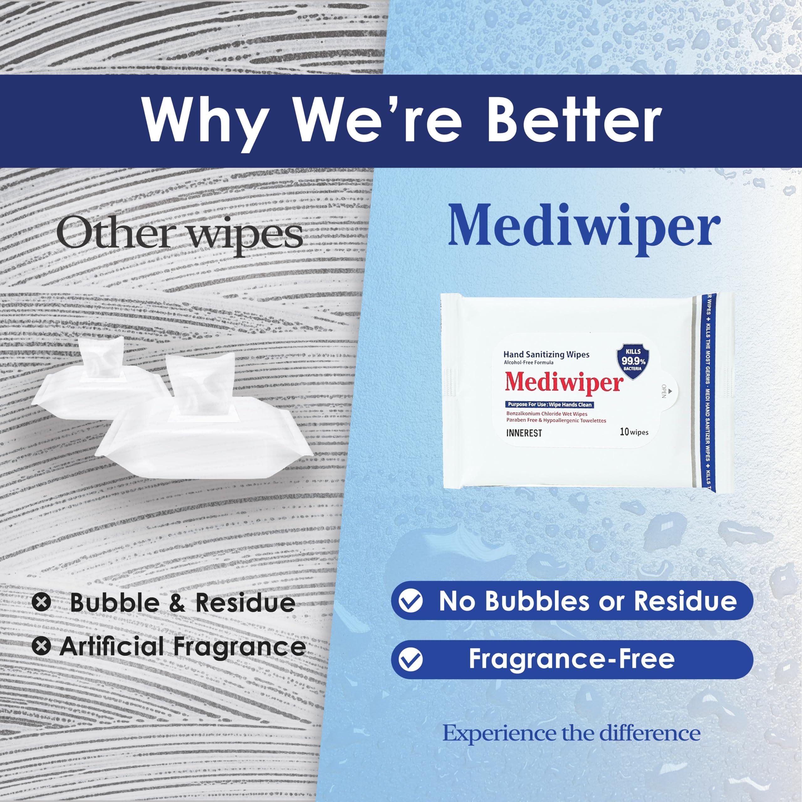 Innerest Innerest Mediwiper Hand Wet Wipes, Hypoallergenic Travel Size Hand Cleaning Wipes (10 CT (Pack of 5))