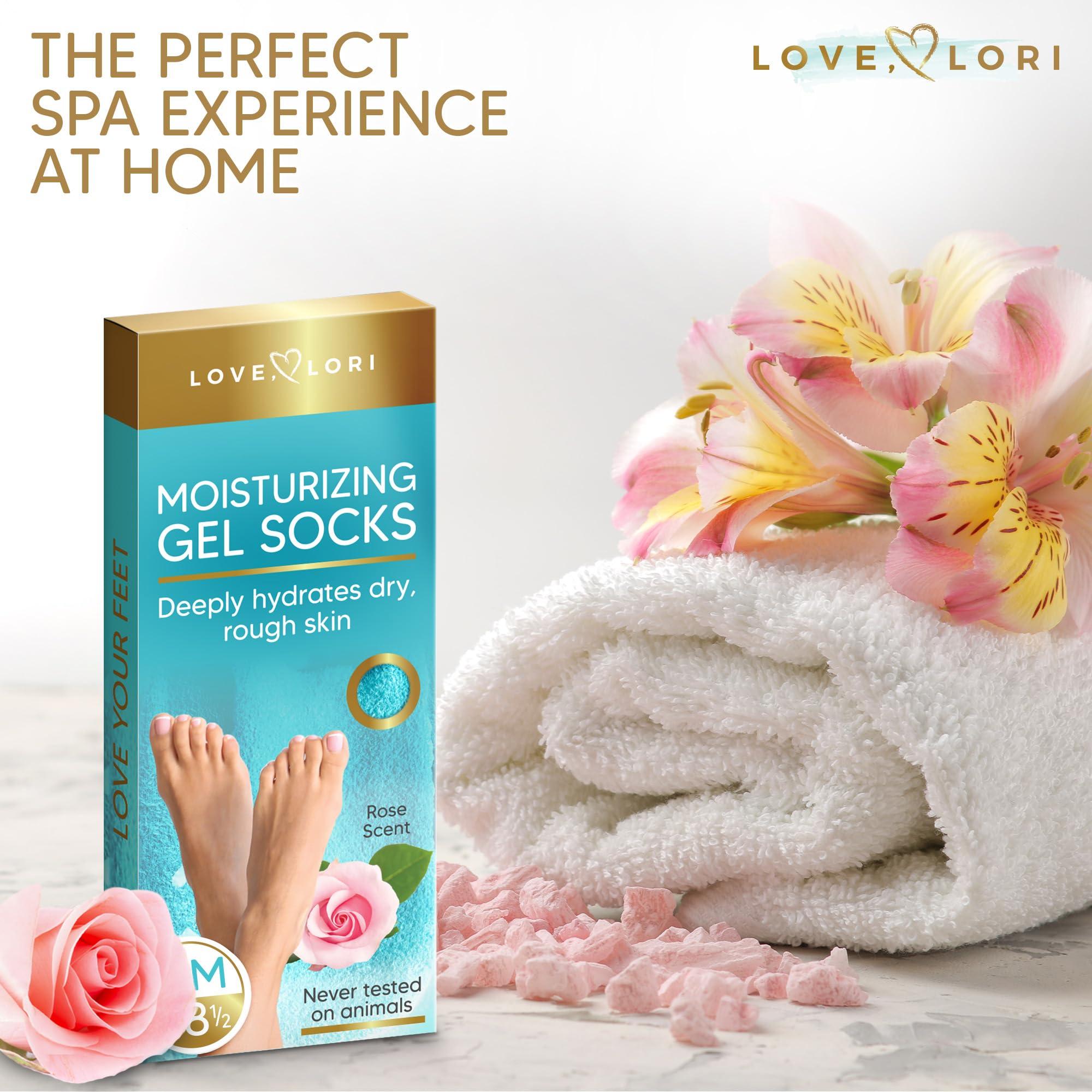 LOVE, LORI Moisturizing Socks & Gel Socks for Dry Cracked Feet Women by Love Lori - Foot Moisturizer Socks & Reusable Lotion Socks for Cracked Heel Repair - Stocking Stuffers for Women, Fits up to Women Size 8.5