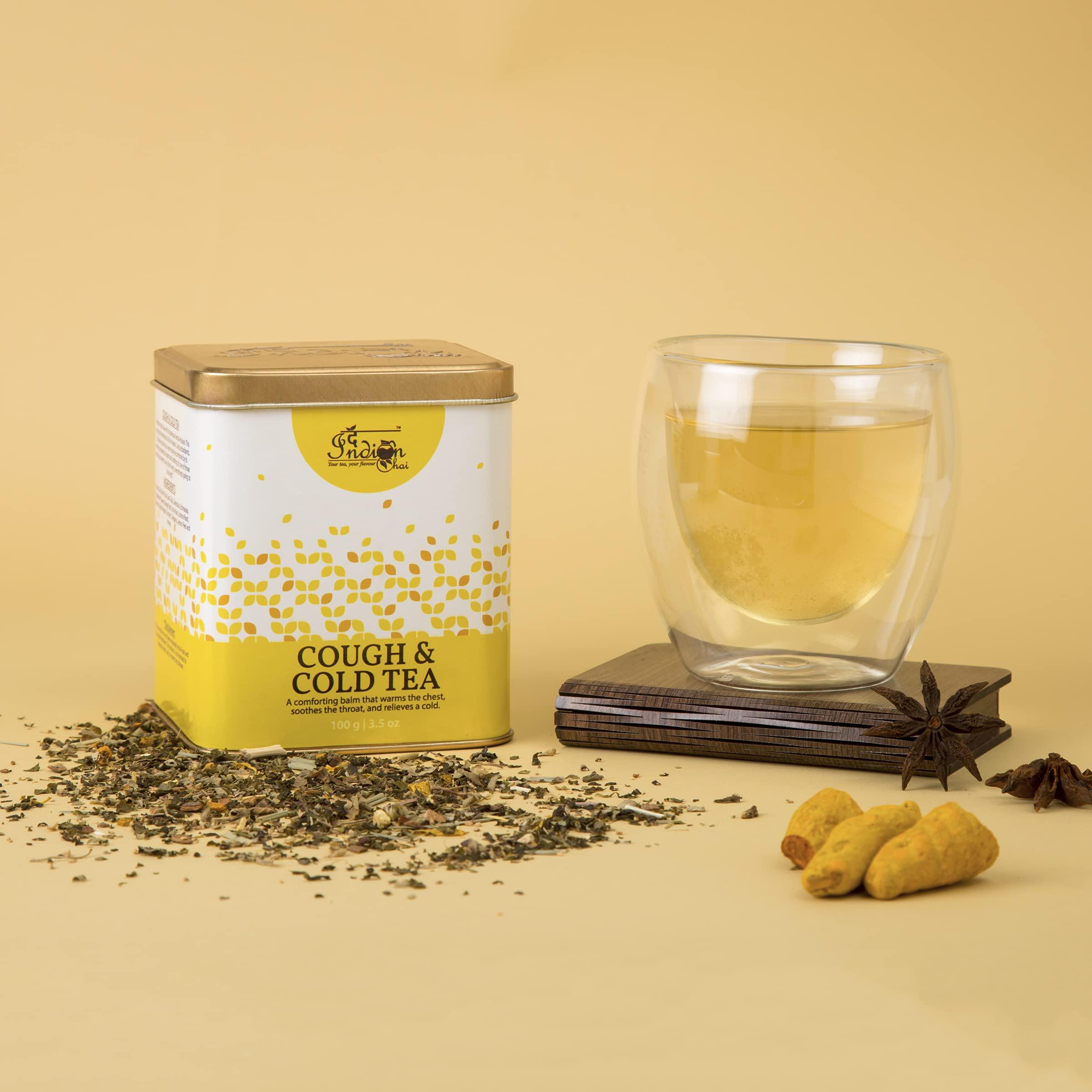 The Indian Chai The Indian Chai - Cough & Cold Tea 100g with Echinacea, Honey & Lemon etc for Sore Throat, Runny Nose and Congestion Relief, Caffeine Free Herbal Tea