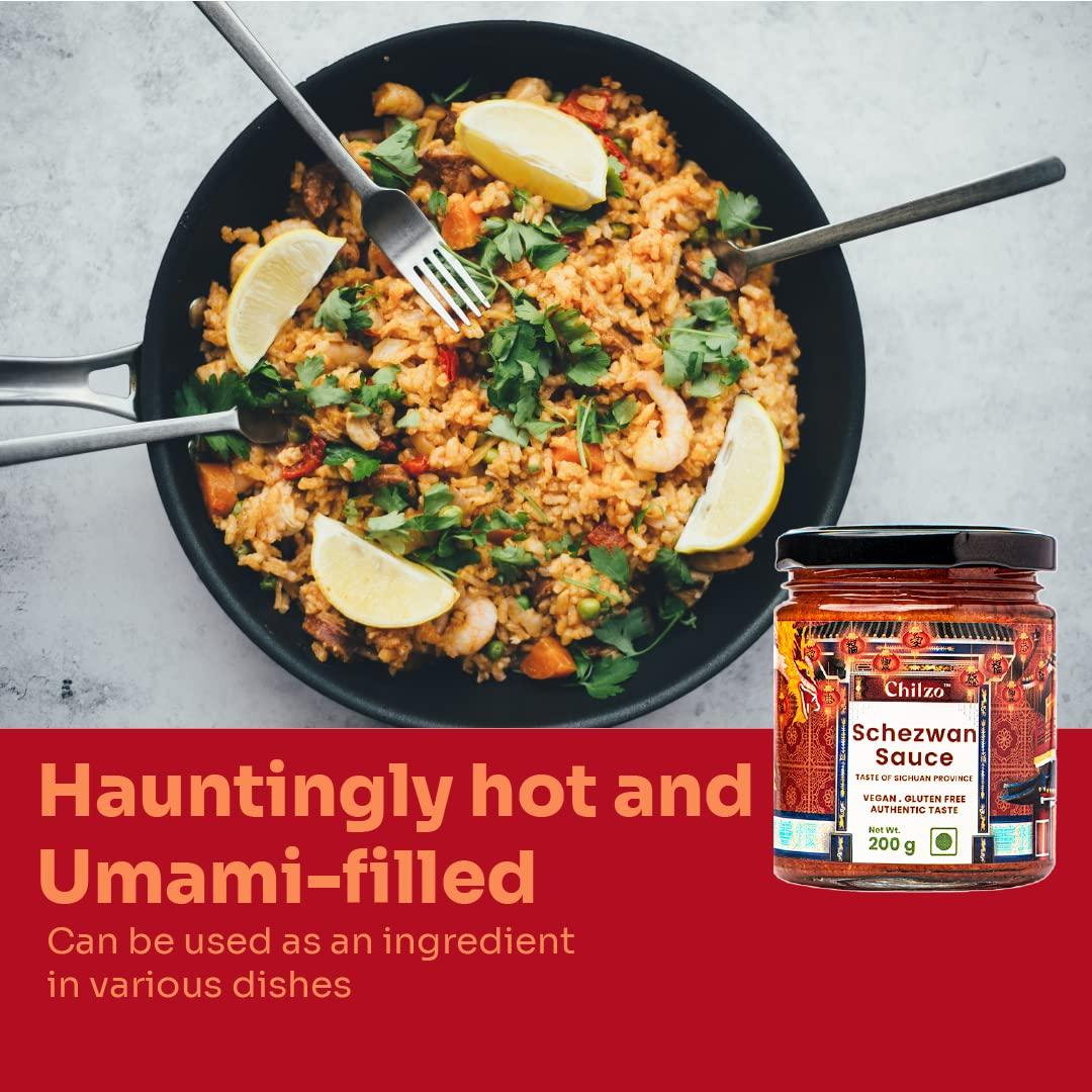 Chilzo Chilzo Schezwan Sauce (200 Gm) | No Sugar | No Msg | No Artificial Flavors/Colors | Made With Real Ingredients| Vegan | Gluten Free