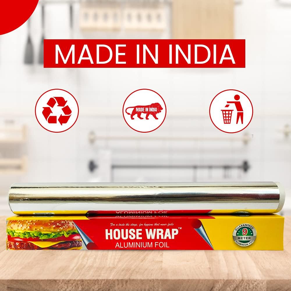 House wrap House Wrap Aluminium Foil 70g (40+30g) for Food Packing, Cooking, Baking - Aluminium Foil 9 Meter Net Guaranteed 11 Microns in Thickness for Keeping Food Warm (Pack of 3)