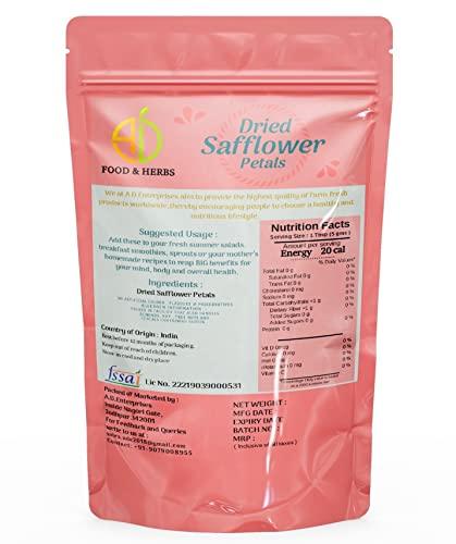 A D FOOD & HERBS A D Food & Herbs Organic Dried Safflower Flower/Petals Kusum ke phool Aromatic Edible for Homemade Lattes, Tea Blends, Bath Salts, Gifts, Crafts 100 Gms