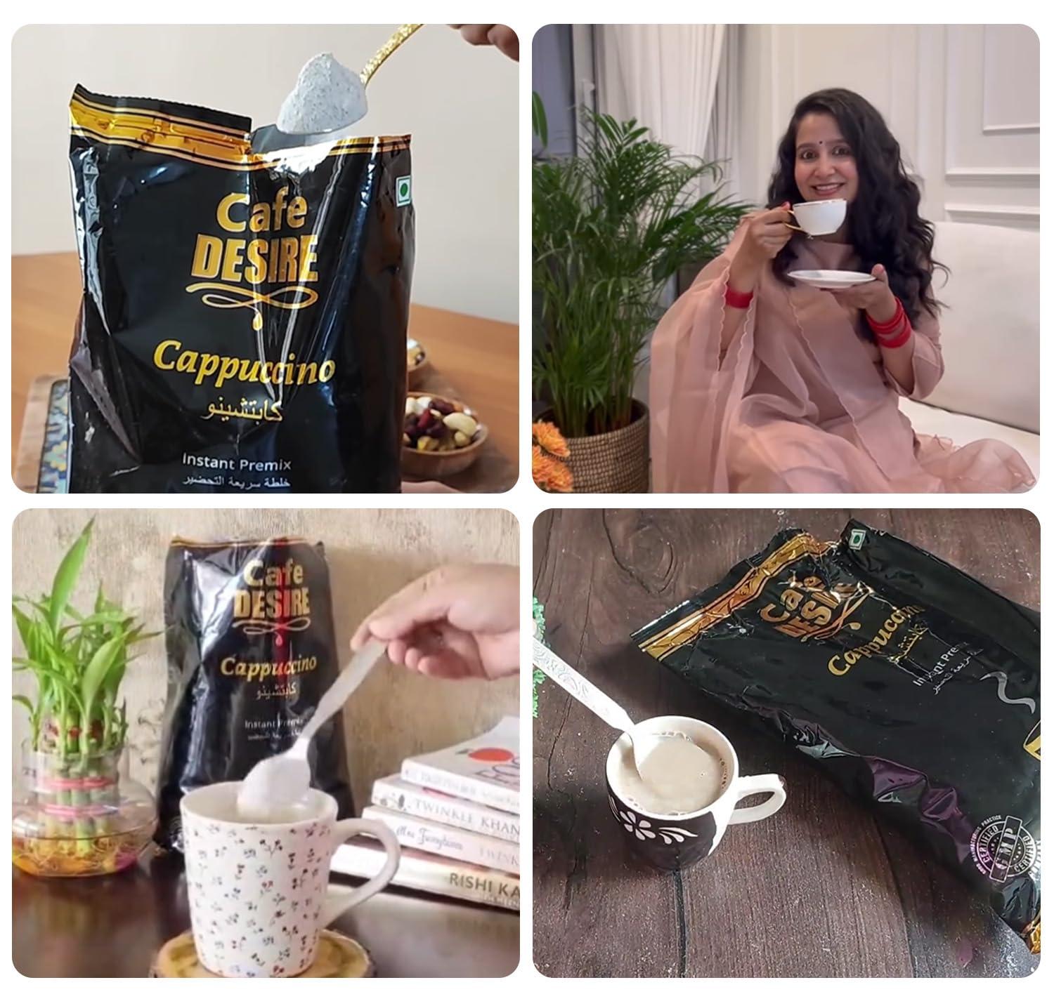 Cafe DESIRE I DRINK SUCCESS Cafe DESIRE I DRINK SUCCESS Cappuccino Premix (1Kg) | Makes 80 Cups | 3 in 1 | Milk not required | For Manual Use - Just add Hot Water | Suitable for all Vending Machines | Vanilla Flavoured