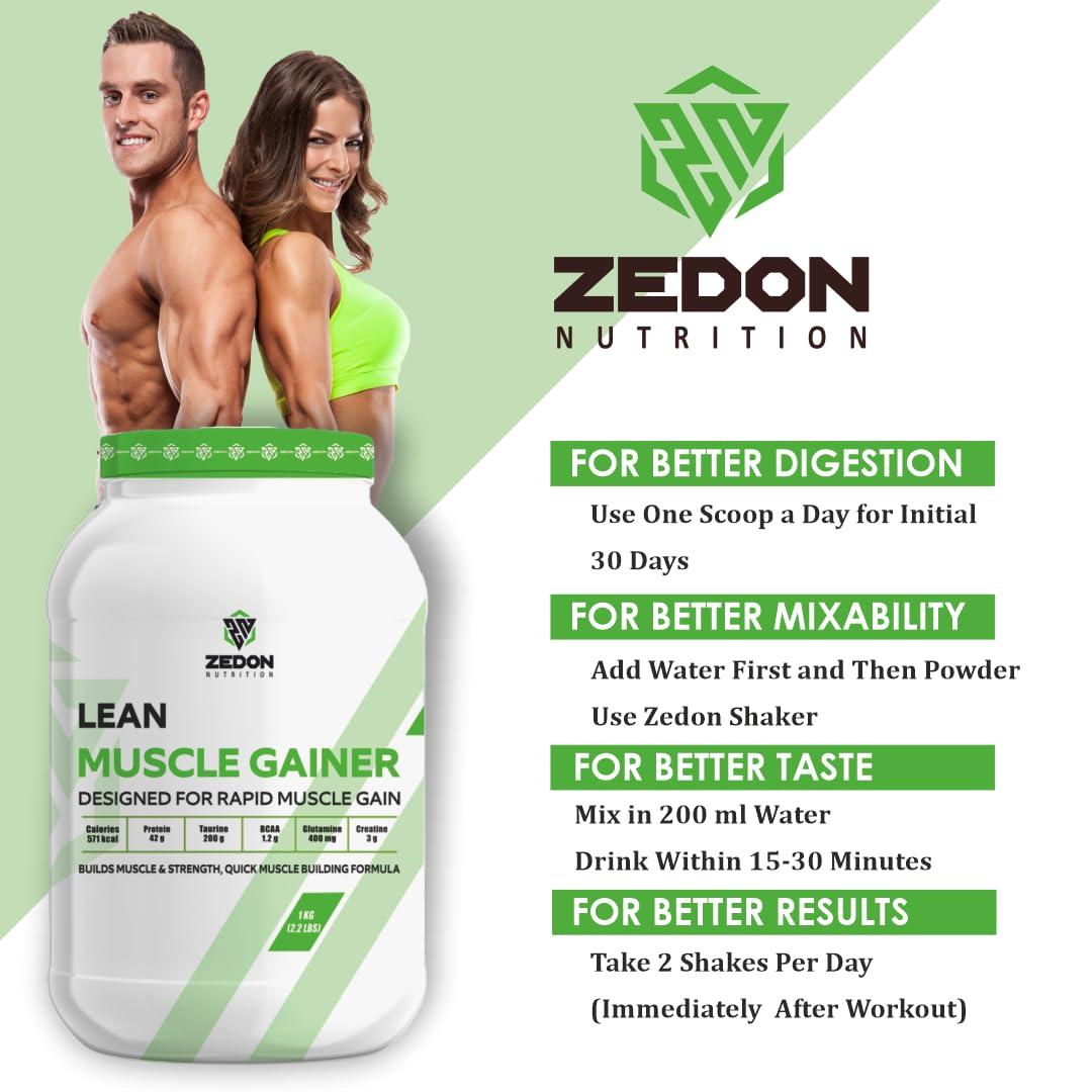 Zedon Nutrition Zedon Nutrition Lean Muscle Gainer Whey Protein Source | 42g Protein, Creatine, BCAA, Glutamine, Taurine | Muscle Building Supplement for Men & Women (Coffee, 1KG)