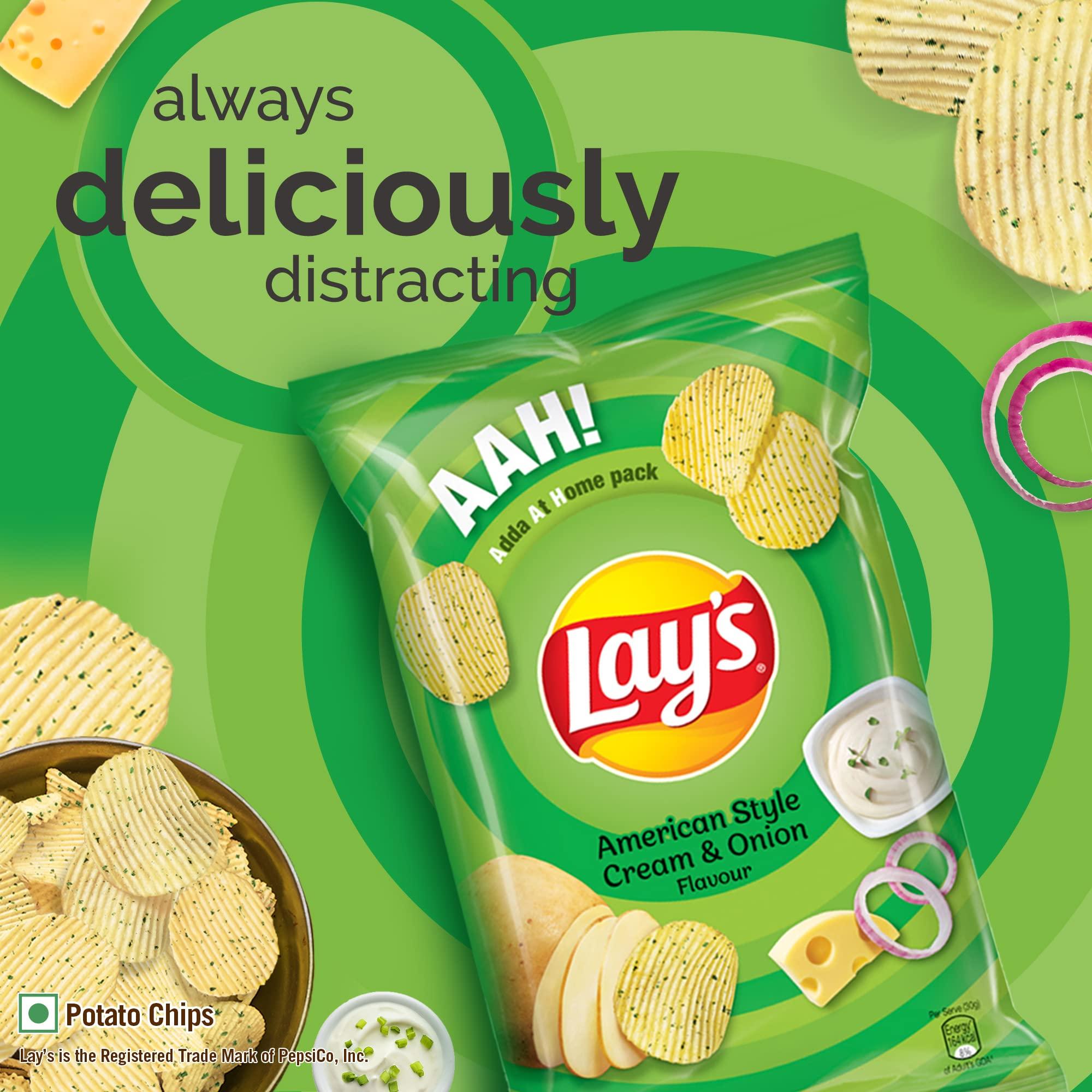 Lay's Lay's Potato Chips 157g/190g, American Style Cream & Onion Flavour, Crunchy Chips & Snacks, Party Pack (weight may vary)
