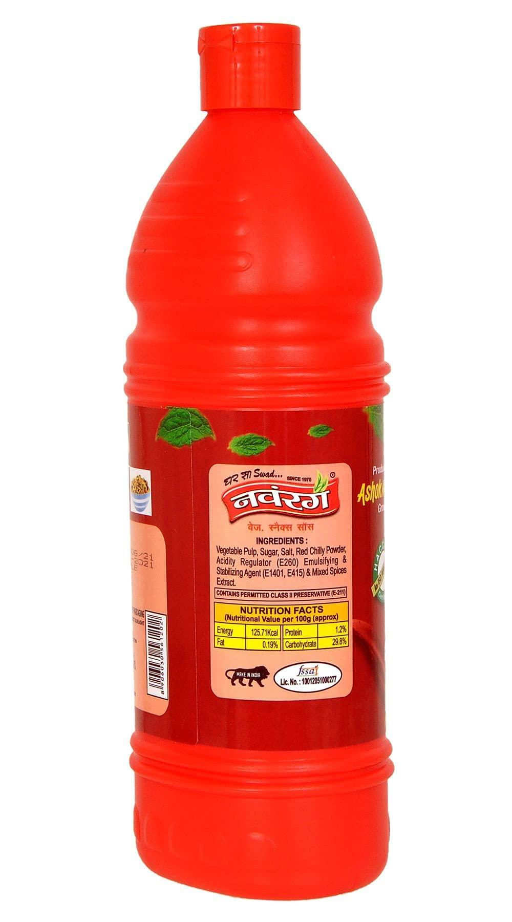 navrang Navrang Tom-Tom Tomato Sauce Spicy Hot Chutney Gourmet Veg Snacks, Gluten Free Fresh Sauce Bottle: 900gm