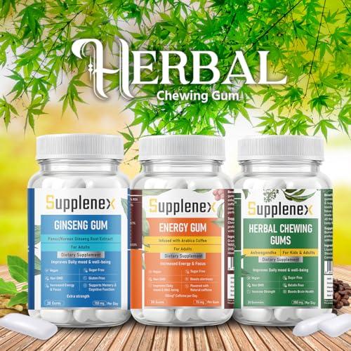 Supplenex Supplenex Ginseng Gum Panax/Korean Ginseng Root Extract 30 Chewing Gum | 150mg Per day | Supports Energy, Vitality & Strength | For Men & Women