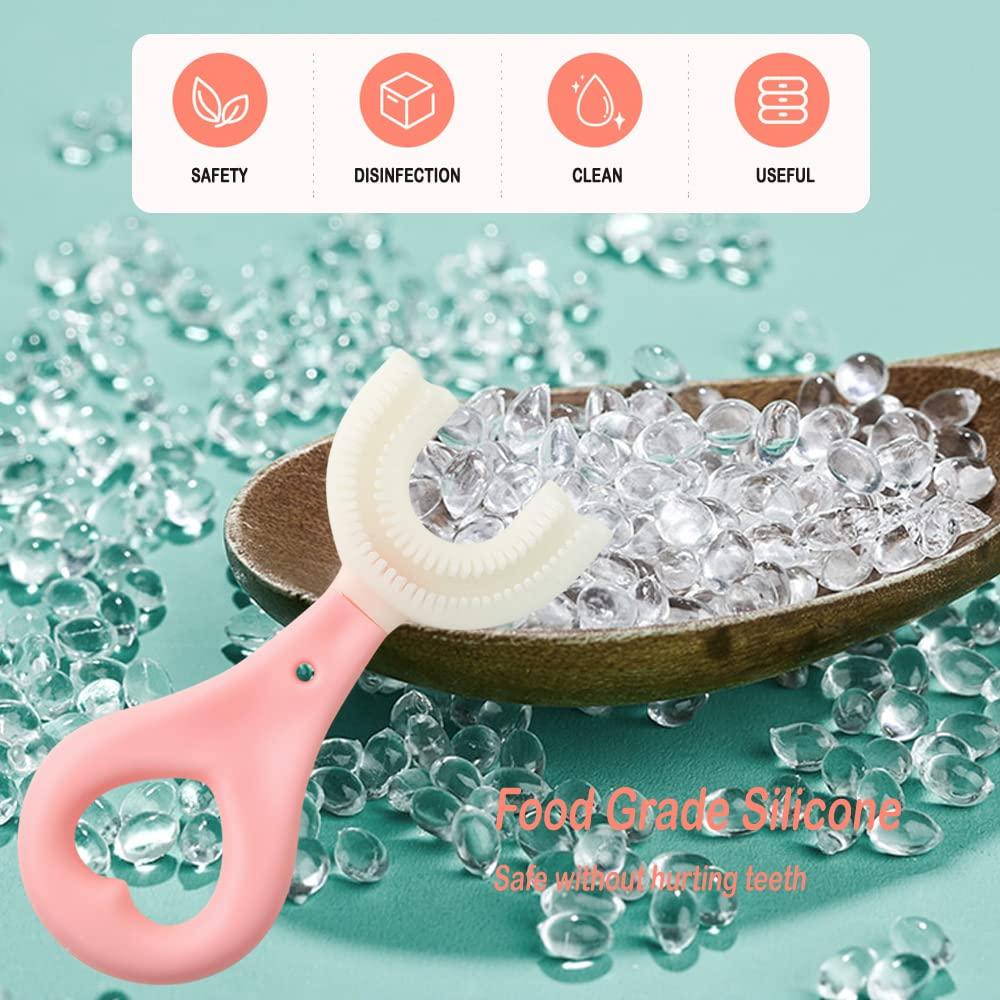 Fiecco Kids U Shaped Toothbrush 2 Pack U Shaped Toothbrush Kids 360 U-Shaped Tooth Brush with Soft Silicone Brush Head Whole Mouth Toothbrush for Toddlers and Children Ages 2-6 Years