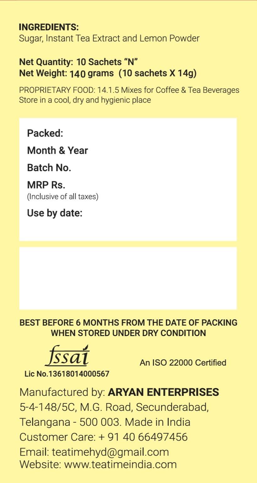 ARYAN ENTERPRISES Teatime Aryan Teatime Instant premix LEMON TEA - 20 Sachets (1pack)- Lemon Tea - Just add Hot water