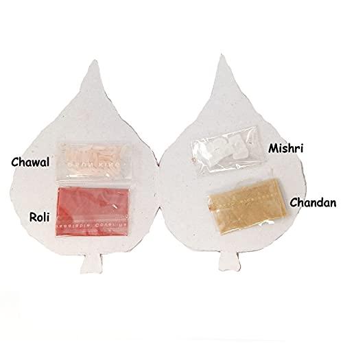 Velour Shoppe Bhai Dooj Tika Badam Potli 50gms, Roli, Chawal, Chandan, Mishri for Bhai Bhau Beej Phota Gift with Personal Message