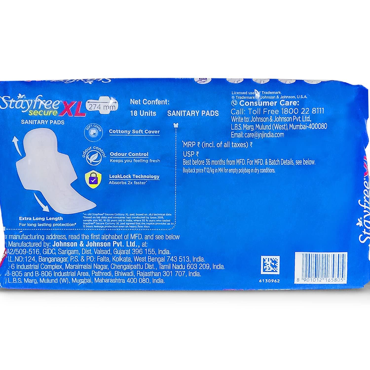 Stayfree Stayfree Secure Cottony Sanitary Napkins with Wings - 20 Pads (XL) (Pack of 1)