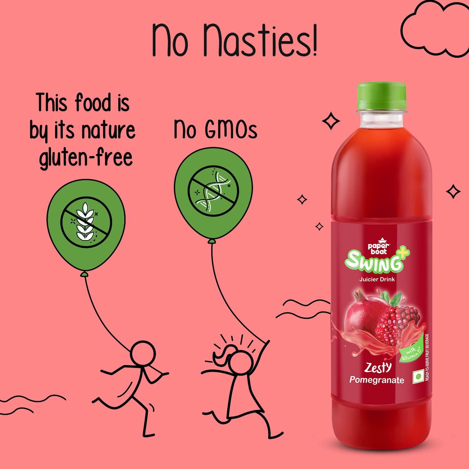 Paper Boat Paperboat Swing Zesty Pomegranate Juice with Vitamin D, 600 ml Each - Pack of 6