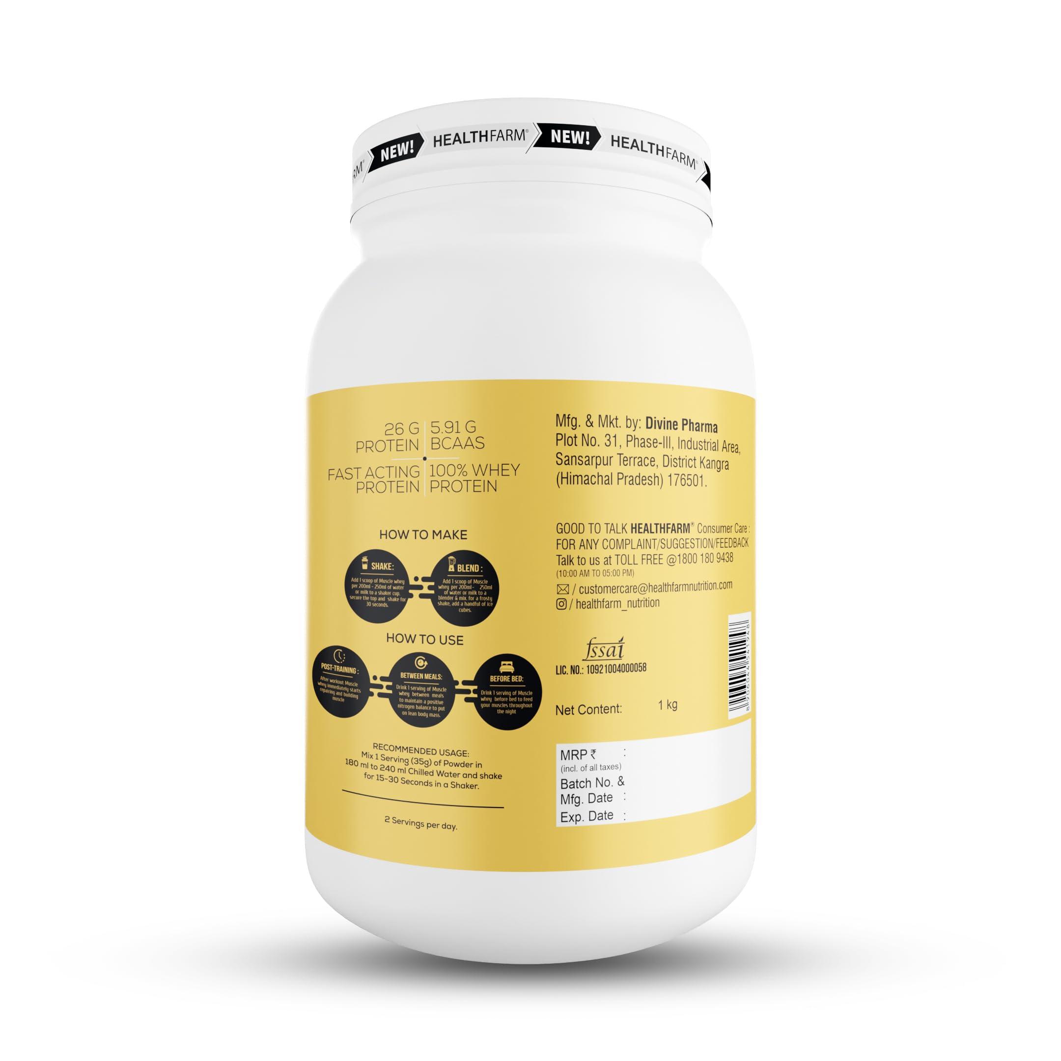 HEALTHFARM HEALTHFARM Muscle Whey Protein, Lab Tested For Purity| Zero Banned Substance (Strawberry Caramel, 1Kg)