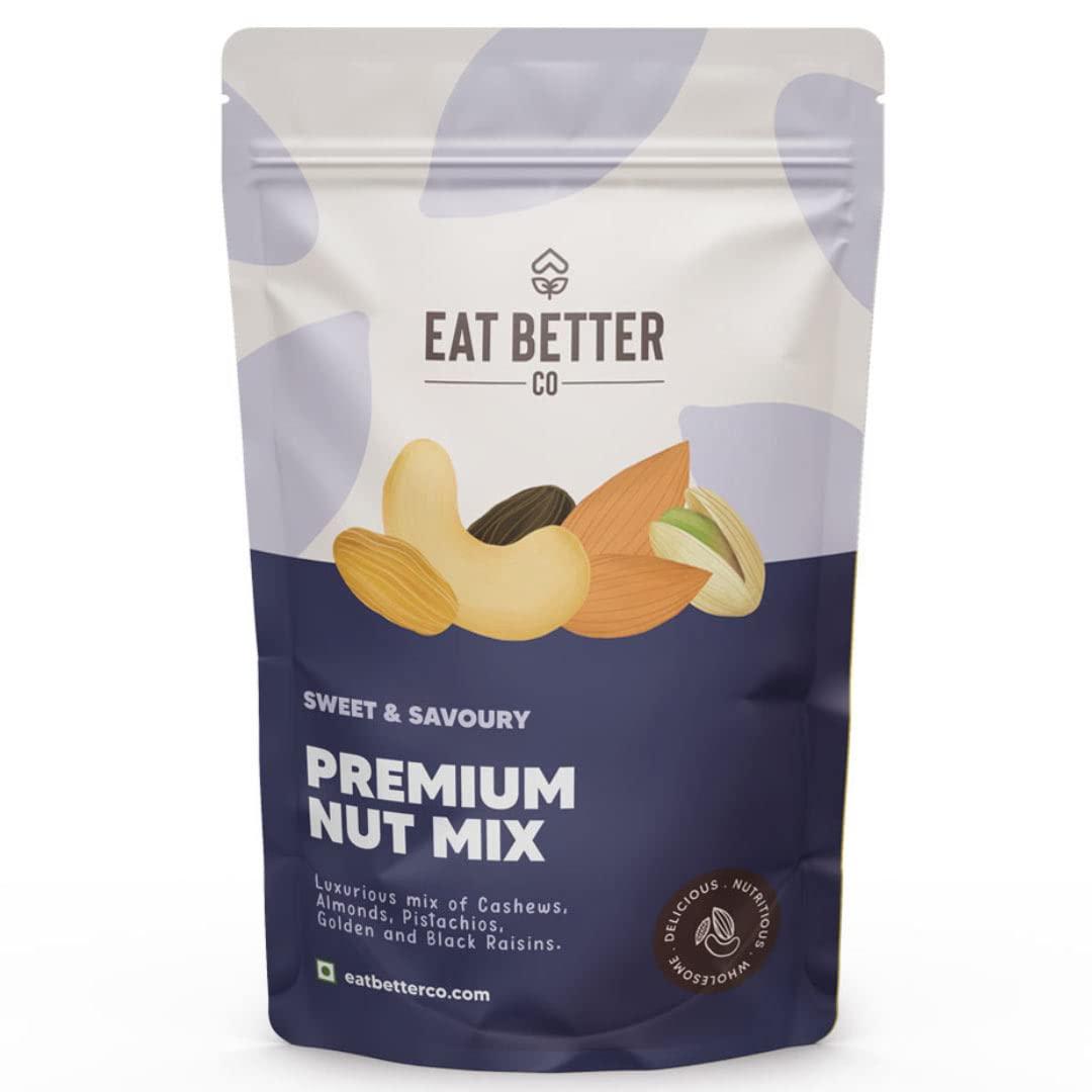 EAT BETTER CO EAT BETTER CO - Premium Nut Mix - Roasted - Pistachios Cashews, Almonds, Golden & Black Raisins | Mixed Nuts & Dry Fruits | 200 gm value pack (Premium Nut Mix - 200 grams Value Pack)